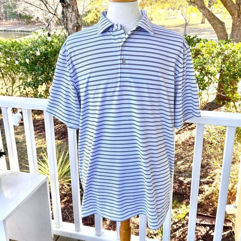 Peter Millar Summer Comfort Striped Polo Shirt. Size XL. White/navy.